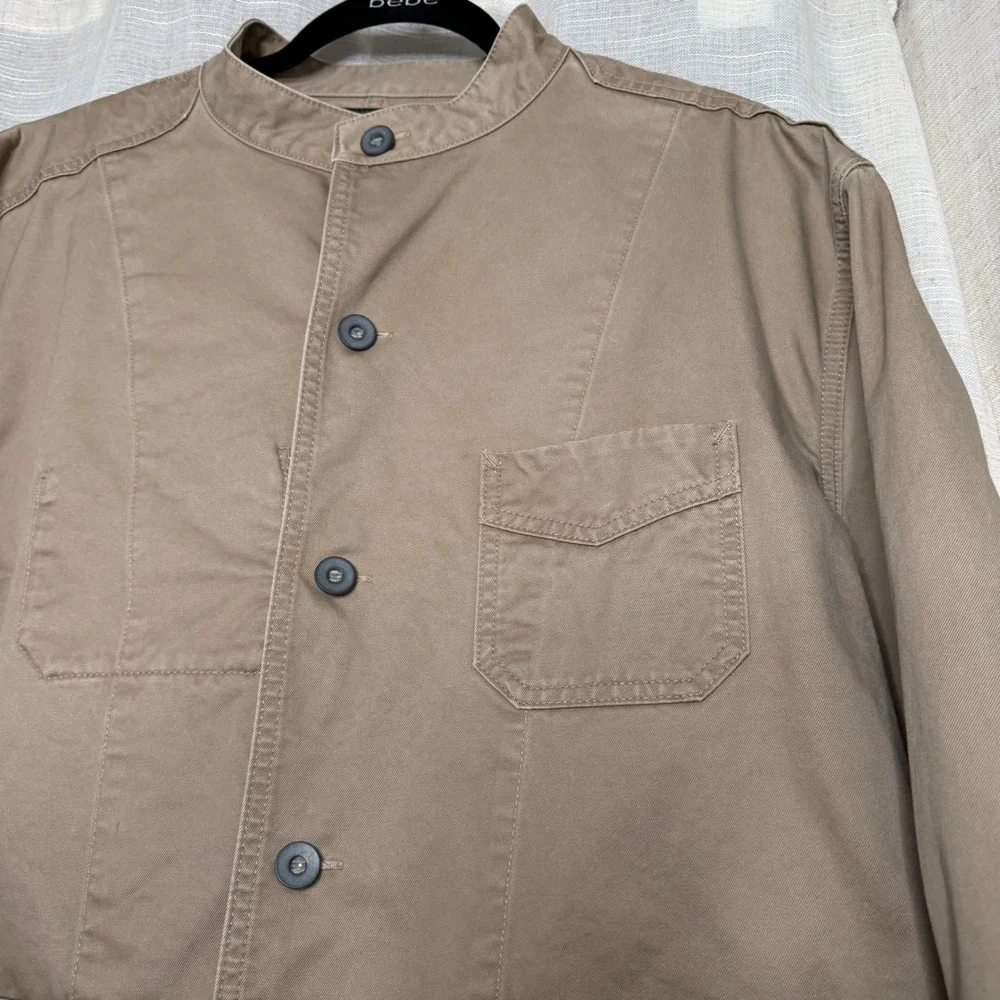 J.‎ Peterman Utility Jacket 100% Cotton Twill Khaki Metal Buttons Men's LARGE